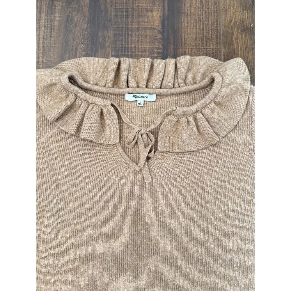Madewell Ruffle Collar Sweater Tan Wool Alpaca Blend Long Sleeve Size M